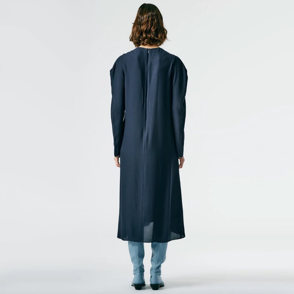 NWT! Tibi Featherweight Eco Crepe Dress in Midnight Navy, size 8. - Picture 5 of 15